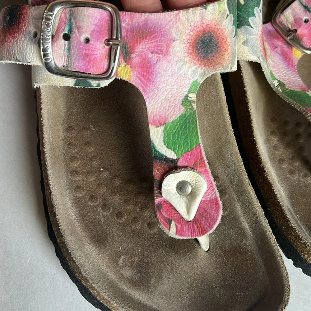 MEPHISTO Air Relax Thong Floral Leather Sandal 37